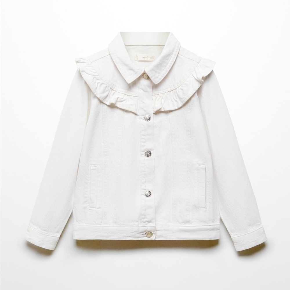 NWOT White Ruffled Denim Jacket